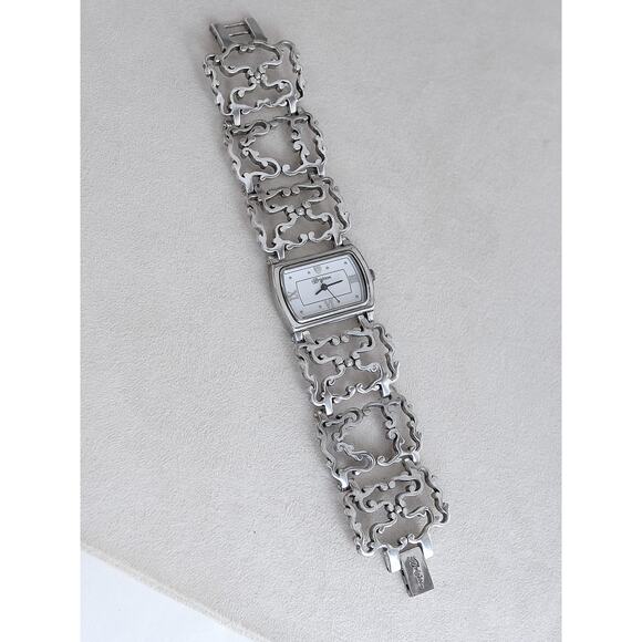 Brighton Summer Love Watch Silver Plated Lacy Filigree Band 7.5" 1" Works Fold - Picture 5 of 10
